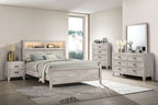 FM7202WH-4PC 4 pc Mysen white wash finish wood LED storage headboard modern queen bedroom set