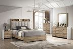 FM72031AK-4PC 4 pc Posey dusty oak / white  finish wood fabric upholstered headboard queen bedroom set
