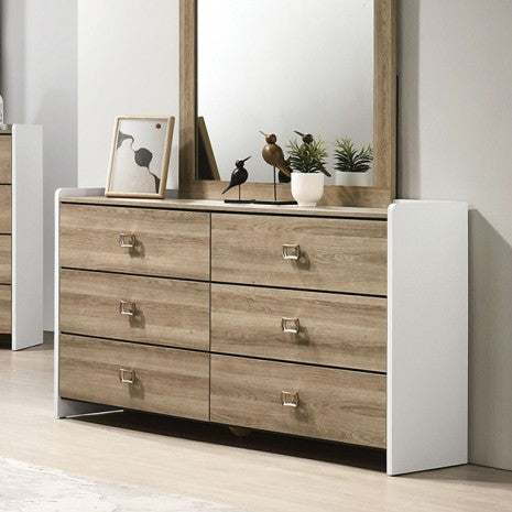 FM72031AK-4PC 4 pc Posey dusty oak / white  finish wood fabric upholstered headboard queen bedroom set
