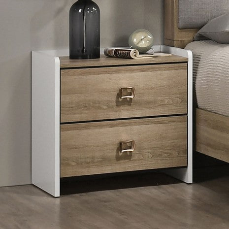 FM72031AK-4PC 4 pc Posey dusty oak / white  finish wood fabric upholstered headboard queen bedroom set