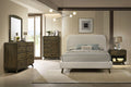 FM72032AK-4PC 4 pc Heswall walnut finish wood mid-century modern fabric upholstered queen bedroom set