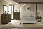 FM72032AK-4PC 4 pc Heswall walnut finish wood mid-century modern fabric upholstered queen bedroom set