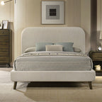 FM72032AK-4PC 4 pc Heswall walnut finish wood mid-century modern fabric upholstered queen bedroom set