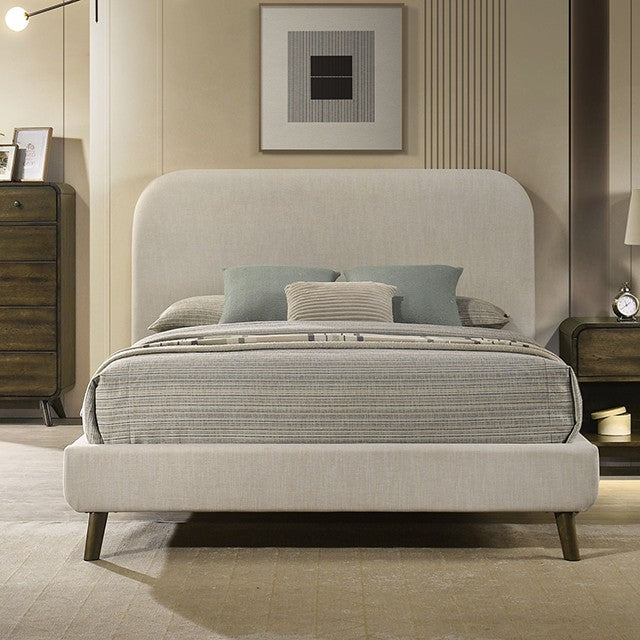 FM72032AK-4PC 4 pc Heswall walnut finish wood mid-century modern fabric upholstered queen bedroom set