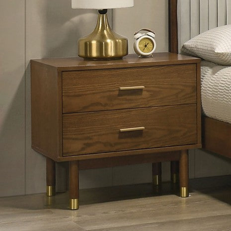 FM72034WN-4PC 4 pc Ripley walnut finish wood mid-century modern low rise queen bedroom set