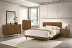 FM72034WN-4PC 4 pc Ripley walnut finish wood mid-century modern low rise queen bedroom set