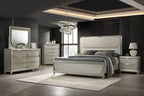 FM72080SV-4PC  4 pc Sheridan silver finish wood padded LED headboard queen bed set with acrylic legs