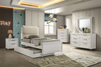 FM72081WH-T-4PC 4 pc Lareina pearl white finish wood twin bed with LED lighting