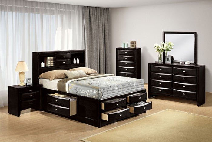 FM7210BK-4PC 4 pc Zosimo black finish rounded front queen captains storage bed with drawers bedroom set