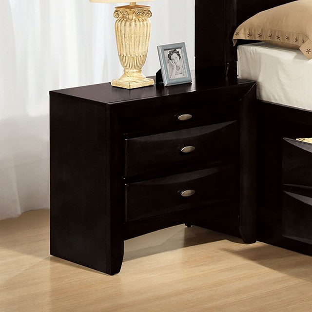 FM7210BK-N Zosimo black finish rounded front 2 drawer nightstand with pull out tray