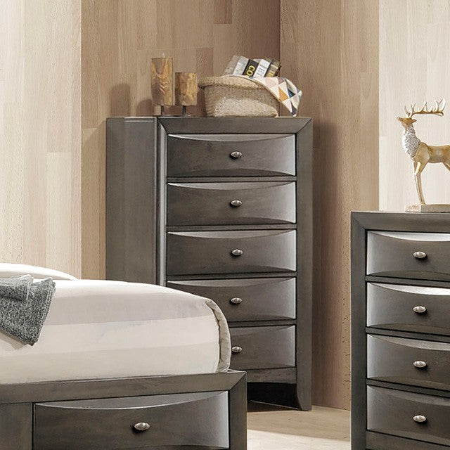 FM7210GY-C Zosimo grey finish rounded front 5 drawer tall chest