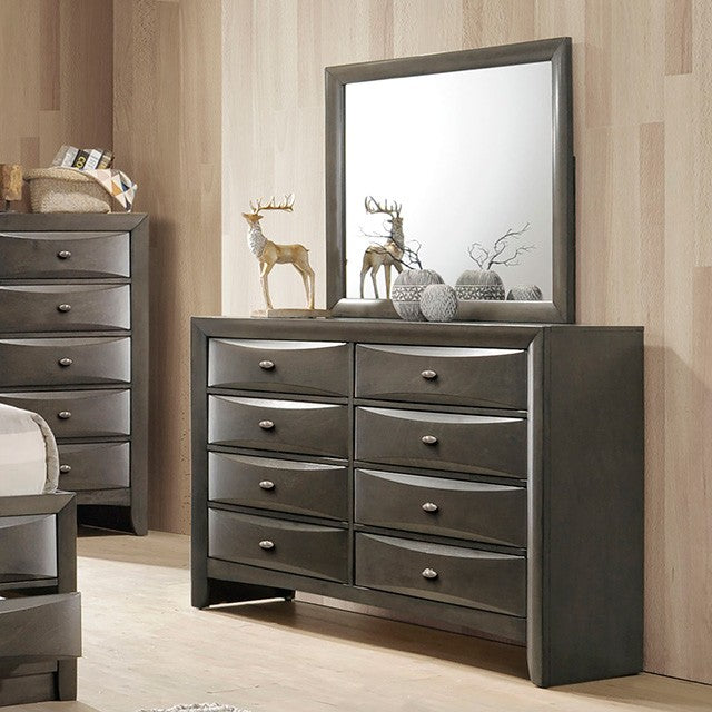 FM7210GY-D Zosimo grey finish rounded front 8 drawer dresser