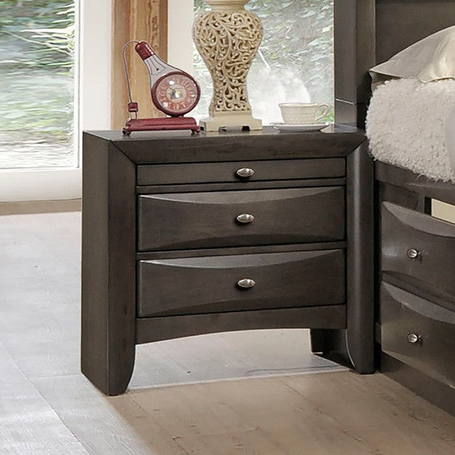 FM7210GY-N Zosimo grey finish rounded front 2 drawer nightstand with pull out tray