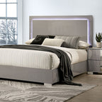 FM7211BG-4PC 4 pc Sinistra beige glossy finish wood LED accents headboard queen bedroom set silver metal vertical handles
