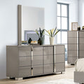 FM7211BG-D Sinistra beige glossy finish wood silver metal vertical handles 6 drawer dresser