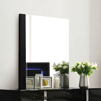 FM7211BK-4PC 4 pc Sinistra black glossy finish wood LED accents headboard queen bedroom set silver metal vertical handles