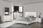 FM7211WH-4PC 4 pc Sinistra white glossy finish wood LED accents headboard queen bedroom set silver metal vertical handles
