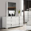 FM7211WH-D Sinistra white glossy finish wood silver metal vertical handles 6 drawer dresser