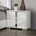 FM7211WH-N Sinistra white glossy finish wood silver metal vertical handles 2 drawer nightstand