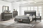 FM7212GY-4PC 4 pc Voleta grey finish wood crystal like accents fabric padded queen bedroom set foot board drawers