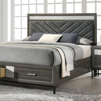 FM7212GY-4PC 4 pc Voleta grey finish wood crystal like accents fabric padded queen bedroom set foot board drawers