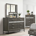FM7212GY-4PC 4 pc Voleta grey finish wood crystal like accents fabric padded queen bedroom set foot board drawers