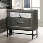 FM7212GY-4PC 4 pc Voleta grey finish wood crystal like accents fabric padded queen bedroom set foot board drawers