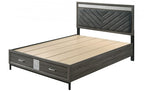 FM7212GY-4PC 4 pc Voleta grey finish wood crystal like accents fabric padded queen bedroom set foot board drawers