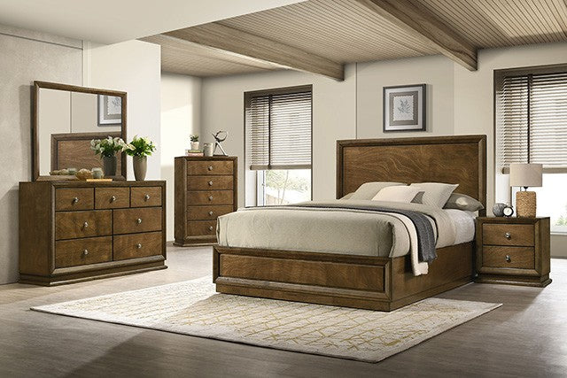 FM7213WN-4PC 4 pc Kirkham walnut finish wood paneled headboard queen bedroom set