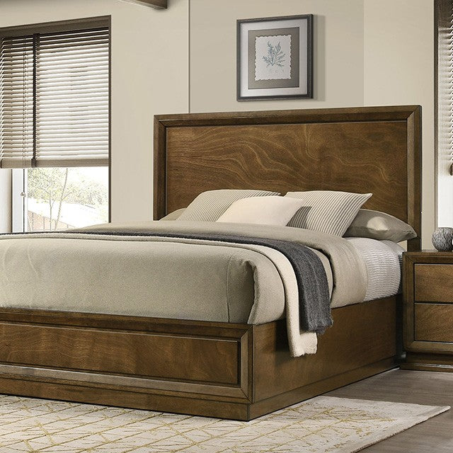 FM7213WN-4PC 4 pc Kirkham walnut finish wood paneled headboard queen bedroom set