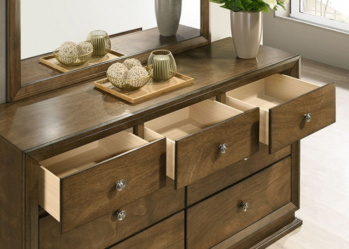 FM7213WN-4PC 4 pc Kirkham walnut finish wood paneled headboard queen bedroom set