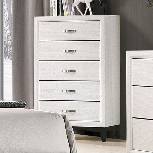 FM7215WH-4PC 4 pc Errico white and grey wood grain finish wood queen bedroom set