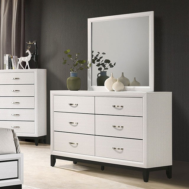FM7215WH-4PC 4 pc Errico white and grey wood grain finish wood queen bedroom set