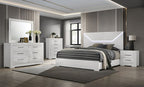 FM7216WH 4 pc Whitby white high gloss finish wood diamond design LED lighting queen bedroom set