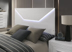 FM7216WH 4 pc Whitby white high gloss finish wood diamond design LED lighting queen bedroom set