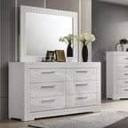 FM7216WH 4 pc Whitby white high gloss finish wood diamond design LED lighting queen bedroom set