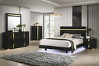 FM7217BK-4PC 4 pc Lilliestrom black high gloss finish wood gold accents queen bedroom set LED accents