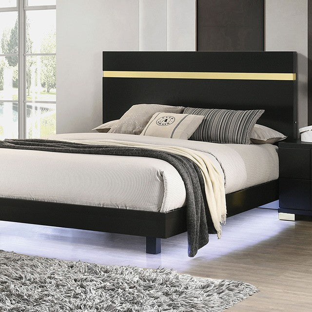 Furniture of America Lillestrom Black/Gold Queen 4 Piece Bedroom Set