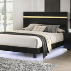 FM7217BK-4PC 4 pc Lilliestrom black high gloss finish wood gold accents queen bedroom set LED accents