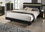 FM7217BK-4PC 4 pc Lilliestrom black high gloss finish wood gold accents queen bedroom set LED accents