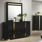 FM7217BK-4PC 4 pc Lilliestrom black high gloss finish wood gold accents queen bedroom set LED accents