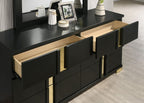 FM7217BK-4PC 4 pc Lilliestrom black high gloss finish wood gold accents queen bedroom set LED accents