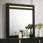 FM7217BK-4PC 4 pc Lilliestrom black high gloss finish wood gold accents queen bedroom set LED accents