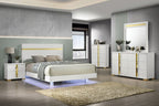 FM7217WH-4PC 4 pc Lilliestrom white high gloss finish wood gold accents queen bedroom set LED accents