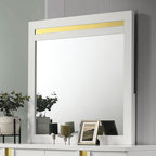FM7217WH-4PC 4 pc Lilliestrom white high gloss finish wood gold accents queen bedroom set LED accents