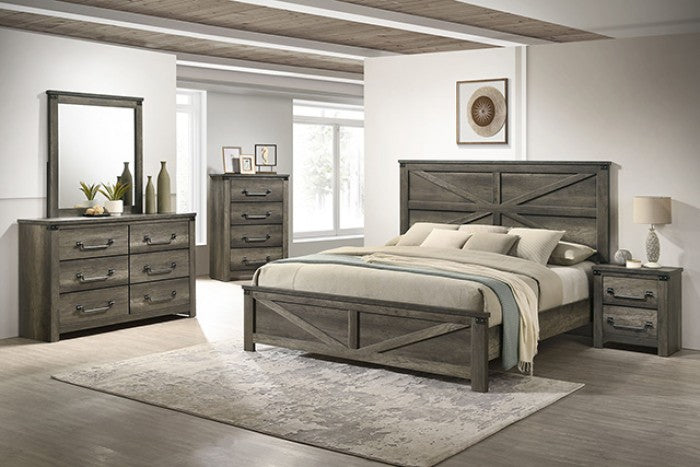 FM7218GY-4PC  4 pc Britonale rustic grey finish wood farmhouse style queen bed set