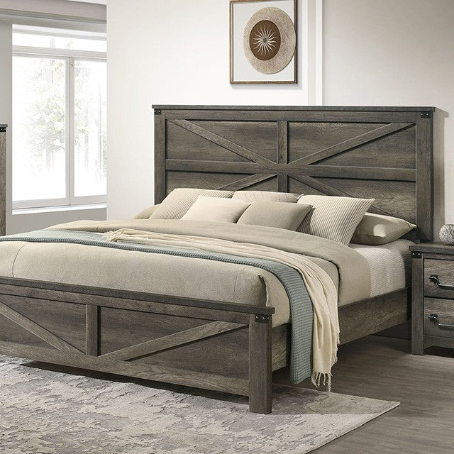 FM7218GY-4PC  4 pc Britonale rustic grey finish wood farmhouse style queen bed set