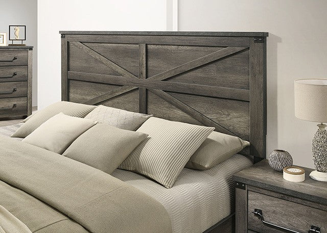 FM7218GY-4PC  4 pc Britonale rustic grey finish wood farmhouse style queen bed set