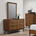 FM7220WN-D Tromso walnut finish wood mid century modern tapered legs 6 drawer dresser