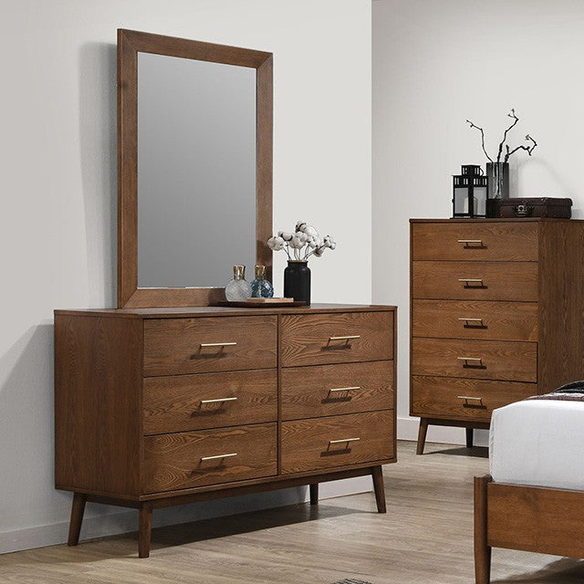 FM7220WN-4PC 4 pc Tromso walnut finish wood mid century modern tapered legs queen bedroom set